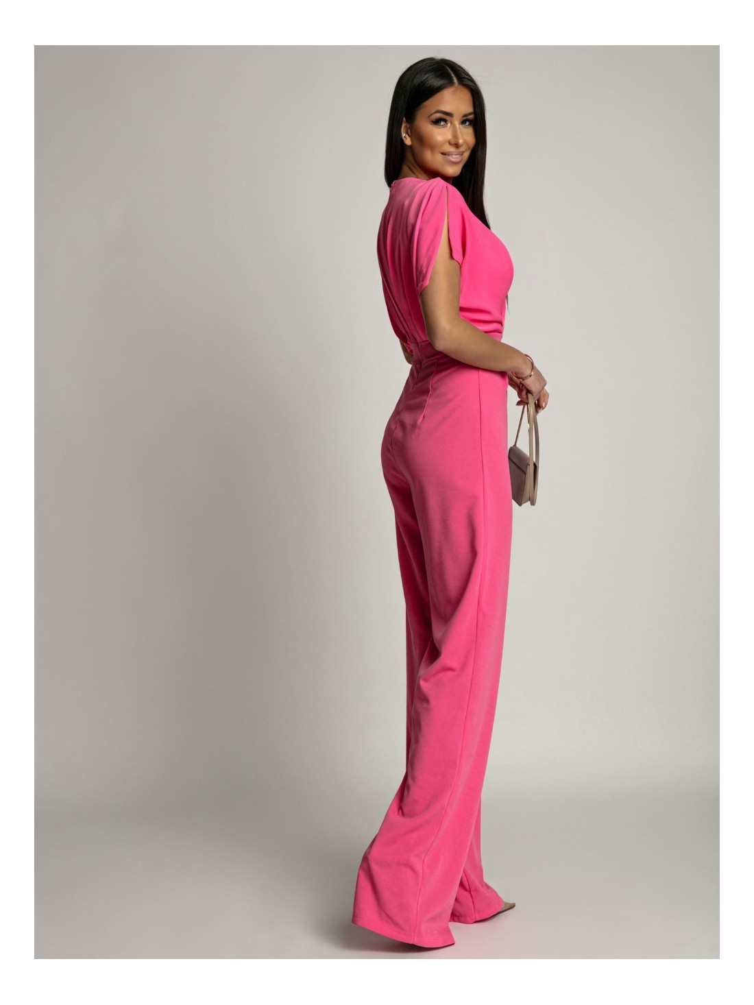 Elegant wide-leg jumpsuit, dark pink AZR2380781